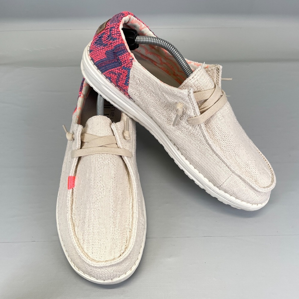 Hey Dude Wendy Funk Boho Pink Beige Casual Shoes Womens Size 10 Slip On Flats - Picture 2 of 10